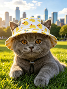 Chapeau d'été pour animaux de compagnie, mignon, dessin animé, protection UV, respirant, en polyester, couvre-chef d'extérieur avec ouvertures pour les oreilles pour chats - Product Image 1