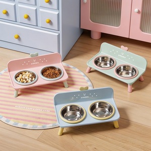 Bol de soutien pour le cou des animaux de compagnie, en acier inoxydable, anti-renversement, double bol, station d'alimentation pour chiens et chats - Product Image 2