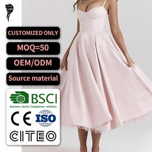 Robe de soirée sans manches rose clair mi-longue pour femme, idéale pour les anniversaires et les bals de promo (OEM) - Product Image 1