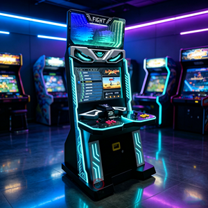 Bornes d'arcade rétro de combat vidéo personnalisables de 32 pouces à monnayeur, double joystick, 2 joueurs, avec fonction de poussée de pièces universelle - Product Image 1