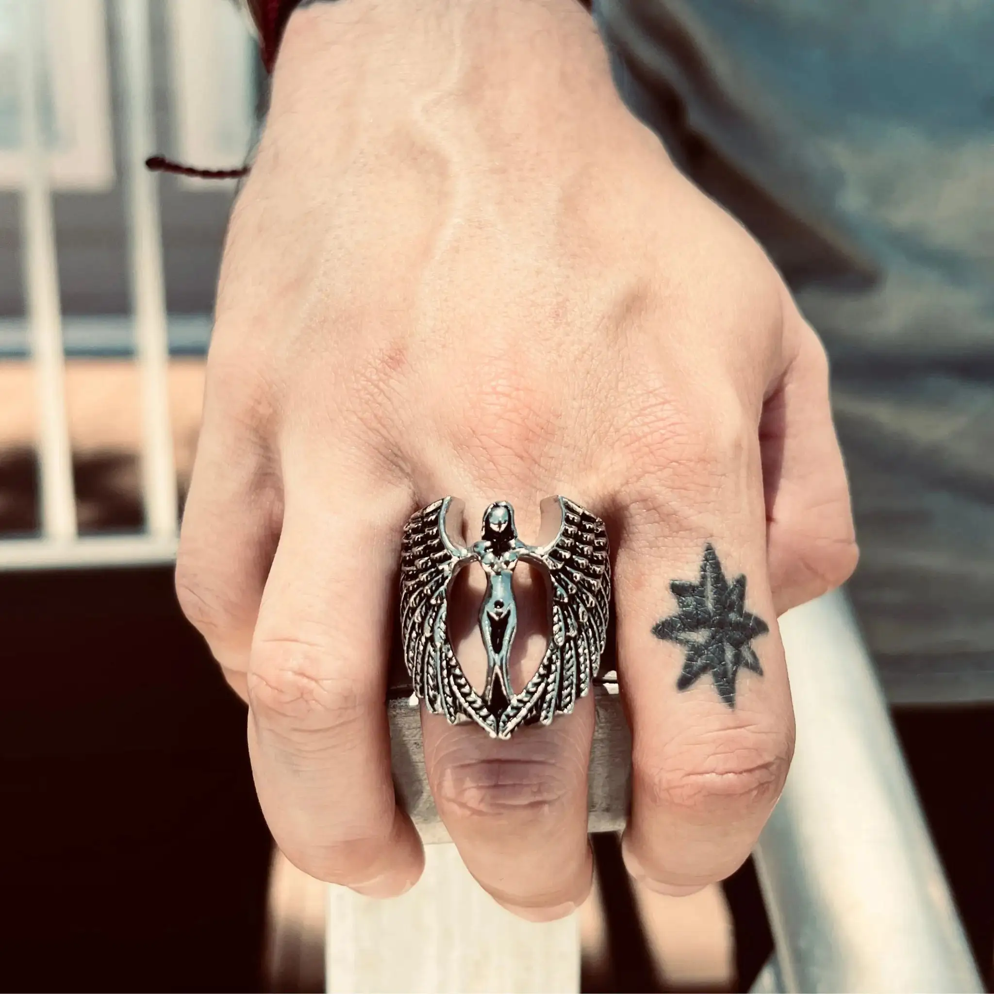 Kustom cincin malaikat telanjang besar perak 925 cincin malaikat Hiphop Gotik perak murni cincin malaikat untuk pria wanita