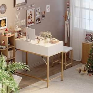 Juego de tocador de maquillaje con luces LED y espejo, mesa de maquillaje con cajón y estación de carga, tocador con taburete para Be - Product Image 5