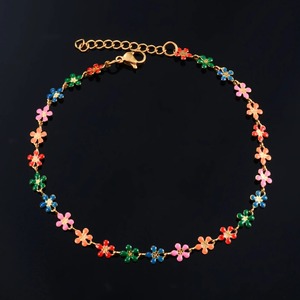 Bracelet de cheville en acier inoxydable pour femme, motif floral, coloré, style bohème, bijou en métal pour la cheville, la main ou le poignet, idéal pour l'été et la plage - Product Image 1