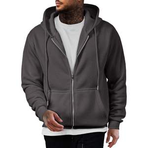 Sudaderas con capucha informales de algodón con cordón para hombre 2025, forro polar con cremallera completa con función anticontracción, sudadera corta con estampado de pantalla y patrón sólido - Product Image 1