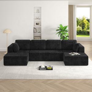 طقم أريكة على شكل حرف U مع مقاعد استرخاء مزدوجة، أثاث قماشي كبير قابل للتعديل، إسفنج عالي الكثافة ومبطن بالتفريغ للشحن - Product Image 3