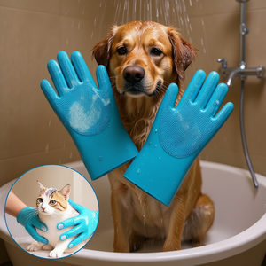 Gants de bain pour chien en silicone bleu pour un bain et un toilettage efficaces des chiens - Product Image 2