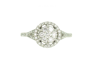 Anillo de Diamantes de Lujo con Doble Halo Abierto en Oro Blanco de 18K, Anillo de Compromiso para Mujer - Product Image 3
