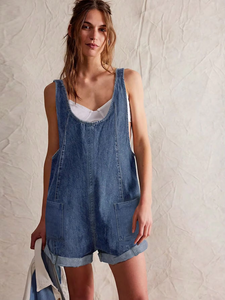 Femmes Vintage Style Denim Combinaison Sans Manches Taille Haute Barboteuse Réglable Bandoulière Poche Shorts Sexy Salopette Été - Product Image 4