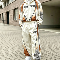 Ensemble de survêtement léger coupe-vent en polyester avec logo imprimé personnalisé, veste zippée color block et pantalon de jogging en nylon pour homme