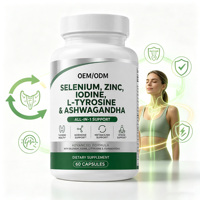 Complément d'iodine en marque blanche OEM 500mcg, capsules de sélénium, L-tyrosine, zinc et Ashwagandha pour le soutien de la thyroïde et le métabolisme adulte