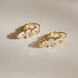 Boucles d'oreilles clous Jeding en acier inoxydable plaqué or 18 carats avec zircon, sensation de luxe léger, ne ternissent pas, pour femme, transfrontalier - Product Image 4