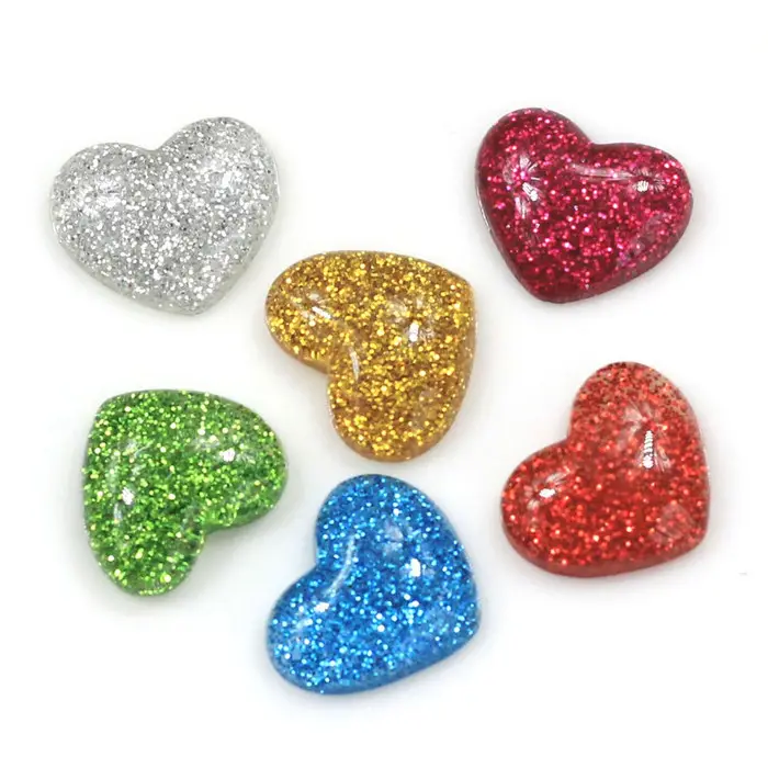 Mosaic Resin Glitter Hearts Resin Flatback Cabochons Slime Decoration hair centers craft Accessories Resin Glitter Hearts