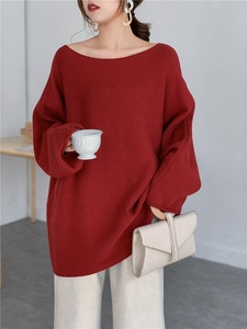 Đầu Mùa Thu Giản Dị Hàn Quốc Phiên Bản Giảm Béo Áo Thun Off-Shoulder Lười Biếng Phong Cách Lỏng Sexy Dệt Kim Áo Len Trong Màu Rắn - Product Image 2