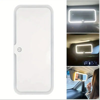 Car Makeup Mirror 3x Magnifying HD LED Lighted Three Color Adjustable Sun Visor Wall Mounted Silver Finish Plastic Frame Single