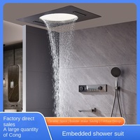Ensemble de douche mural numérique en laiton de luxe léger avec éclairage réglable, cascade et pommeau de douche en céramique