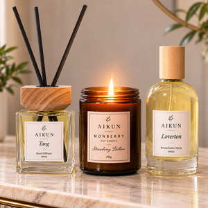 Set de Regalo de Fragancia para el Hogar Aikun en Caja de Madera con Botella de Ámbar, Difusor de Varillas, Vela y Spray Ambiental para Regalos Empresariales - Product Image 2
