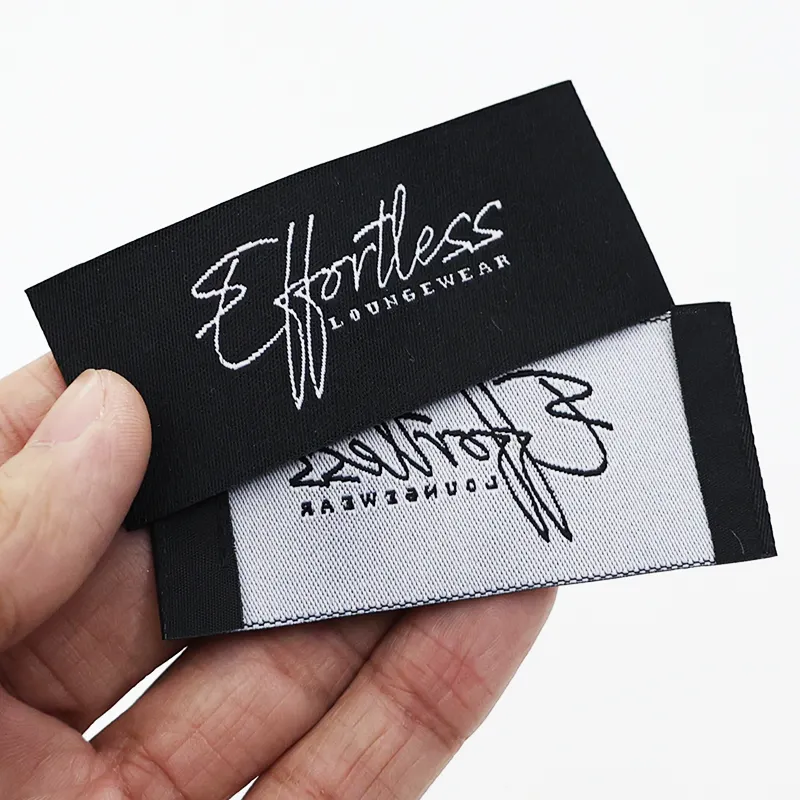 Etichette in tessuto personalizzate ferro sul logo produttori di macchine da stampa indumento panno di raso abbigliamento etichetta tessuta