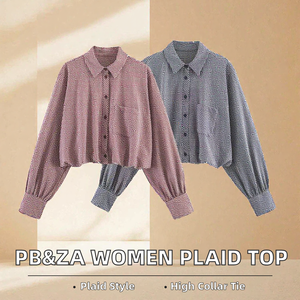 Chemise décontractée à carreaux pour femmes, manches longues, col rabattu, boutons sur le devant, poche pour un usage quotidien - Product Image 2