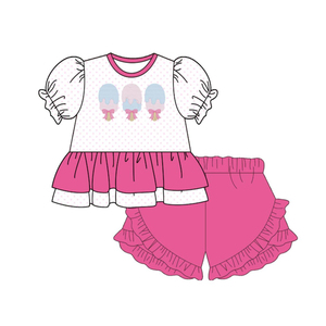 Combinaison courte à manches courtes pour bébé fille, imprimé popsicle rose, vente en gros, modèle SR4108. - Product Image 4