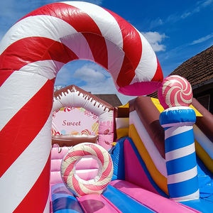 Casa <span class=keywords><strong>de</strong></span> Brinco Inflable Temática Dulce Ceyu con Arco <span class=keywords><strong>de</strong></span> Bastones <span class=keywords><strong>de</strong></span> Caramelo, Accesorio <span class=keywords><strong>de</strong></span> Piruleta en Espiral y Tobogán Azul para Alquiler <span class=keywords><strong>de</strong></span> Fiestas - Product Image 4