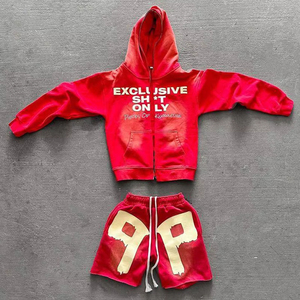 Chất Lượng Cao Màn Hình In Axit Rửa Zip up Áo Và Quần Short Thiết Lập Tùy Chỉnh Nặng 100% Cotton Pháp Terry Mặt Trời Faded Áo - Product Image 4