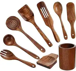 Peralatan masak mutfak bambu eşyaları Set 9 parça mutfak gerecooking i ahşap spalas Set pişirme için tencere setleri karıştırma