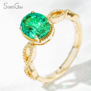 Starsgem 1.8ct อัญมณีตัดวงรีขนาด7*9มม. พร้อมด้วยสายพันรอบแหวนหมั้นทอง18K - Product Image 1