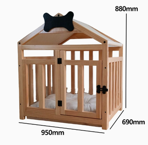 Lồng chó mèo làm thủ công thân thiện với môi trường, thiết kế mới, nhà thú cưng nhỏ bằng gỗ thông nguyên khối có cửa - Product Image 6