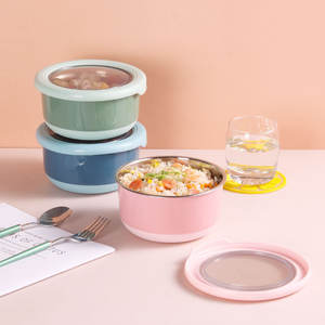 Contenedor de Alimentos de Acero Inoxidable Redondo con Tapa Hermética Rosa Verde Azul Lonchera Bento para Frutas y Preparación de Comidas - Product Image 3