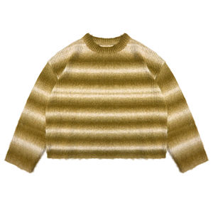 맞춤형 로고 남성용 주름 방지 가을 캐주얼 퍼지 풀오버 스트라이프 패턴 모헤어 스웨터 긴팔 니트웨어 - Product Image 4