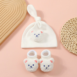 Ensemble de chaussettes et <span class=keywords><strong>bonnet</strong></span> pour nouveau-né, motif lapin et ours, en coton respirant et doux, chaussettes <span class=keywords><strong>tricot</strong></span>ées - Product Image 5