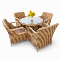 Ensemble de canapé de jardin en rotin PE résistant aux UV avec structure en fer et verre, 4 chaises et 1 table, utilisation intérieure, balcon, cour, terrasse