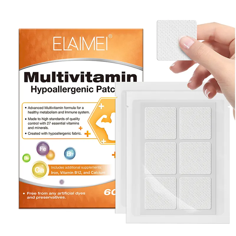 Özel etiket 60 adet demir Vitamin B12 ve kalsiyum ile hipoalerjenik Multivitamin yamalar kadın erkek için