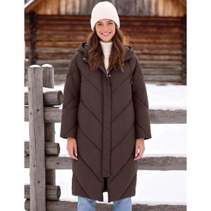 FOXA Womens Long Puffer Coat Full Sleeve <b>Quilted</b> Winter Parka Hooded Windproof Jacket - Product Image 3