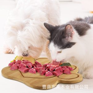 Bol en bambou pour animaux de compagnie, assiette d'alimentation en bois pour chats et chiens, plateau de service polyvalent - Product Image 1