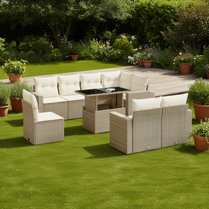 Conjunto de Sofás Modulares de Ratán Sintético PE Beige para Jardín, 6 Plazas, Muebles de Exterior, Diseño Contemporáneo - Product Image 2