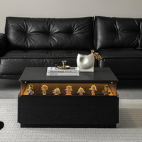 Table basse carrée minimaliste moderne en bois massif avec tiroir noir pour le salon de la maison
