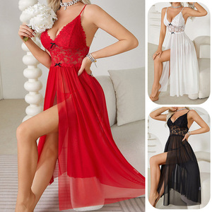 Haute qualité érotique femmes vêtements <span class=keywords><strong>de</strong></span> <span class=keywords><strong>nuit</strong></span> Sexy maille dentelle pyjamas fente jarretelle jupe mince longue <span class=keywords><strong>chemise</strong></span> <span class=keywords><strong>de</strong></span> <span class=keywords><strong>nuit</strong></span> pour la maison porter pour l'été - Product Image 2