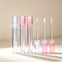 Offre Spéciale – Contenant Cosmétique Cylindrique en Plastique de 7,8 ml avec Bouchon à Vis, Pinceau, Transparent Rose Rouge, Logo Personnalisé, Marque Privée, Estampage Or