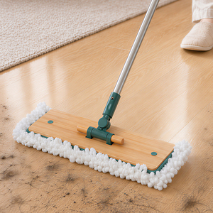 Mopa Plana de Bambú Cleanhome con Rotación de 360 Grados, Palo Telescópico de Acero Inoxidable, Almohadillas de Fibra de Bambú Chenille para Limpieza de Pisos del Hogar - Product Image 1