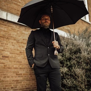 Custom Luxury Straight <b>Umbrella</b> with Logo Printing Bone Lion Head Handle Manual Windproof <b>Umbrella</b> for Business Gifts - Product Image 1