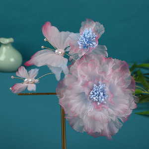 Nouveaux accessoires de maquillage et d'accessoires capillaires de style ancien, de conception originale et faits à la main, avec pivoine dégradée rose perforée, Hanfu - Product Image 4