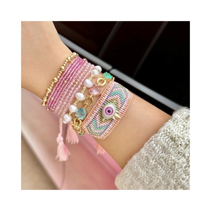 Miyuki moda el yapımı kristal tatlısu inci bilezik bileklik seti 18K altın kaplama bakır nazar boncuk Charm bilezik - Product Image 1