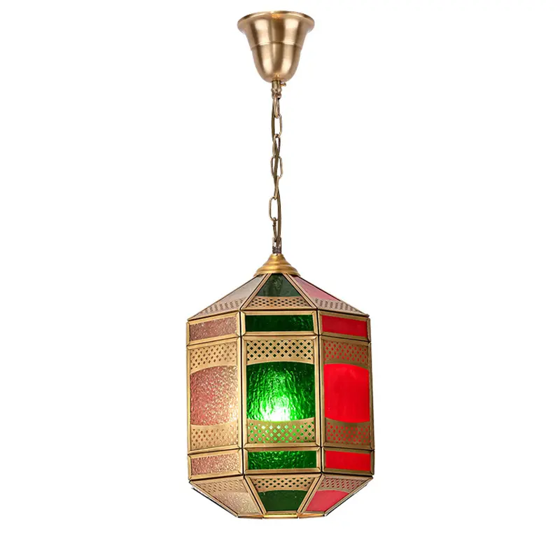 Lustre en laiton LED fait à la main lustre en laiton de style romantique lustre en verre teinté arabe style rétro éclairage intérieur lampes décoratives