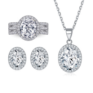 Ensemble de bijoux de mariée de luxe en argent sterling 925 avec zircone cubique, 3 pièces (collier, boucles d'oreilles, bague) pour femmes, cadeau de mariage ou de fête - Product Image 1