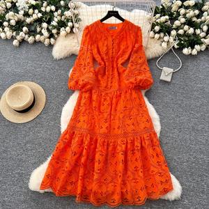 Abiti di alta moda <span class=keywords><strong>donna</strong></span> primavera 2025 nuovo stile francese vita stretta sottile scavato fuori abito di pizzo fiore Vestidos - Product Image 2