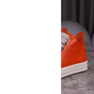 Orange White High <b>Top</b> Sneakers, Men/Women Thick Sole Leather Casual Shoes, Chunky Lace-up Streetwear Shoes - Product Image 3