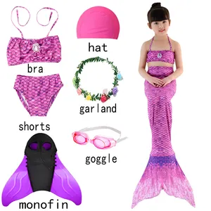 Mermaid Tail Swimsuit For Girls Halloween Dresses Suits Skirts With Bra For Children Pool Beach Cosplay Costume