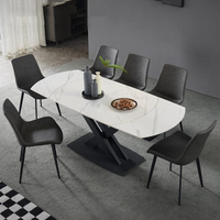 Tables de salle à manger transformables rectangulaires et rondes en pierre frittée travertin, mobilier de cuisine pour 4, 6 ou 8 personnes