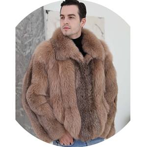 Luxury Men Custom Size <strong>USA</strong> Size Blue Fur Collar Genuine <strong>Leather</strong> Bomber Fur Jacket Coat - Product Image 2